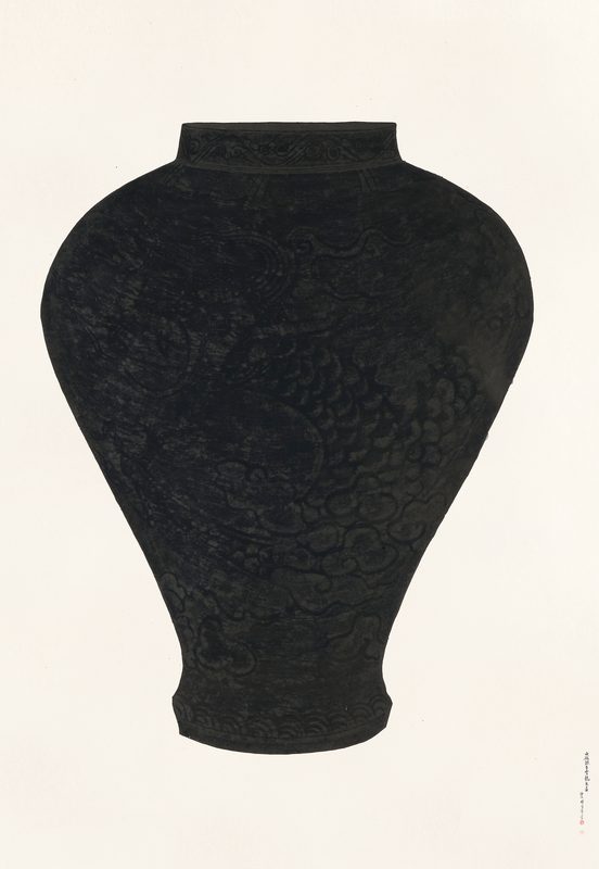 1300C Black Jar Decorated with Dragons and Clouds